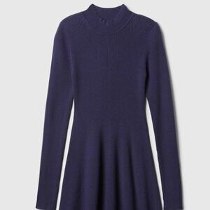 Gap - Mockneck Rib Mini Sweater Dress - XS - Navy Blue